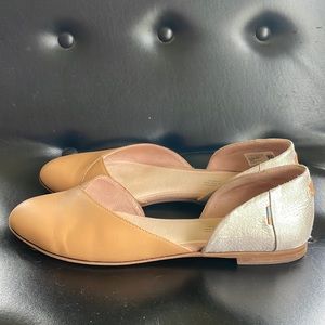 TOMS flats, women’s size 11, tan and silver sparkle, barely worn